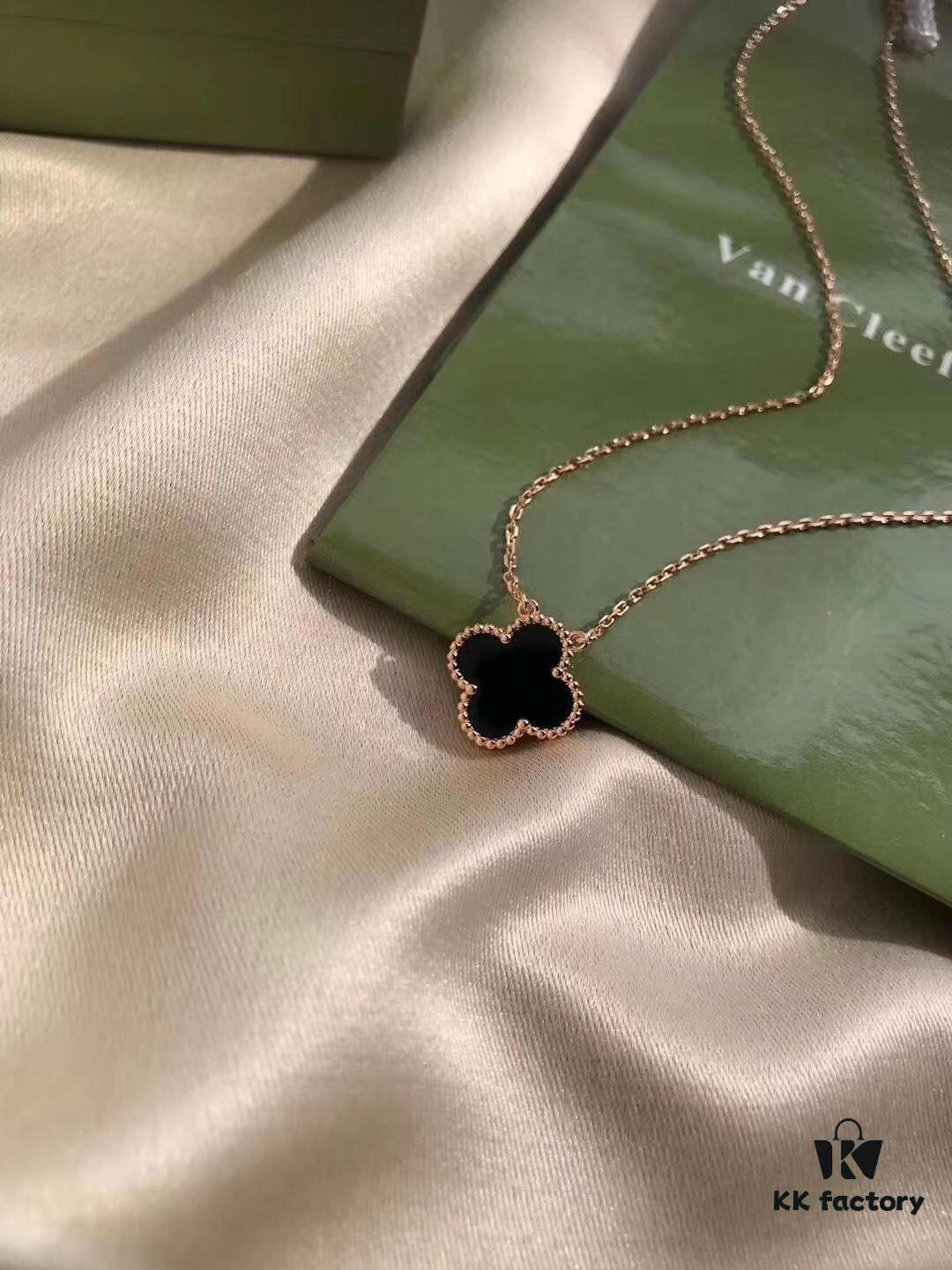 692fc02299f2d84055c8813f Van Cleef & Arpels VCA Alhambra Black Onyx Necklace in Silver Plated with Gold