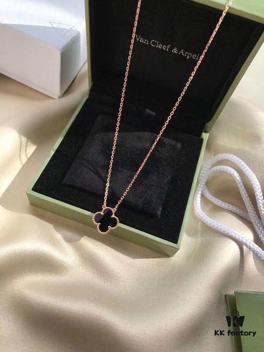 692fc02299f2d84055c88140 Van Cleef & Arpels VCA Alhambra Black Onyx Necklace in Silver Plated with Gold