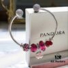 692fc03099f2d84055c8815d Pandora Enamel Red Clover New Arrival! Rose Red Faceted Glass, Heart-shaped Red Enamel, Sparkling Diamond Clover Pendant with Diamond-encrusted Open Bangle