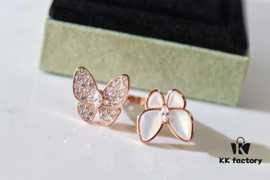 692fc06799f2d84055c881bd Van Cleef & Arpels Two Butterfly Series Butterfly Mother-of-Pearl Full Diamond Ring