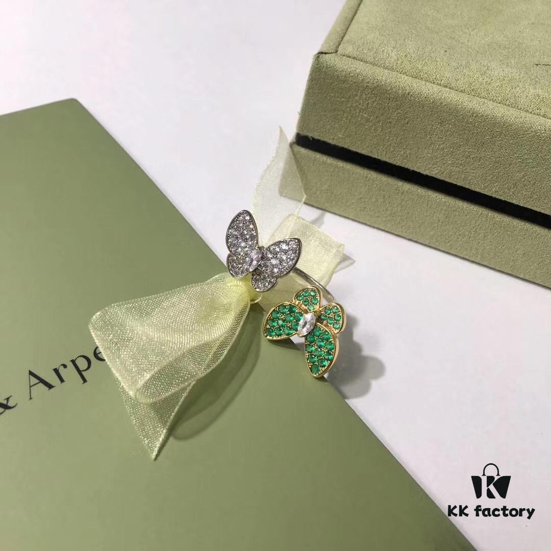 692fc08699f2d84055c881f2 VCA White Diamond Colored Diamond Two-Tone Butterfly Open Ring 💍 Adjustable One-Size, Gold-Plated Pure Copper Material with Dual-Tone Electroplating Technique