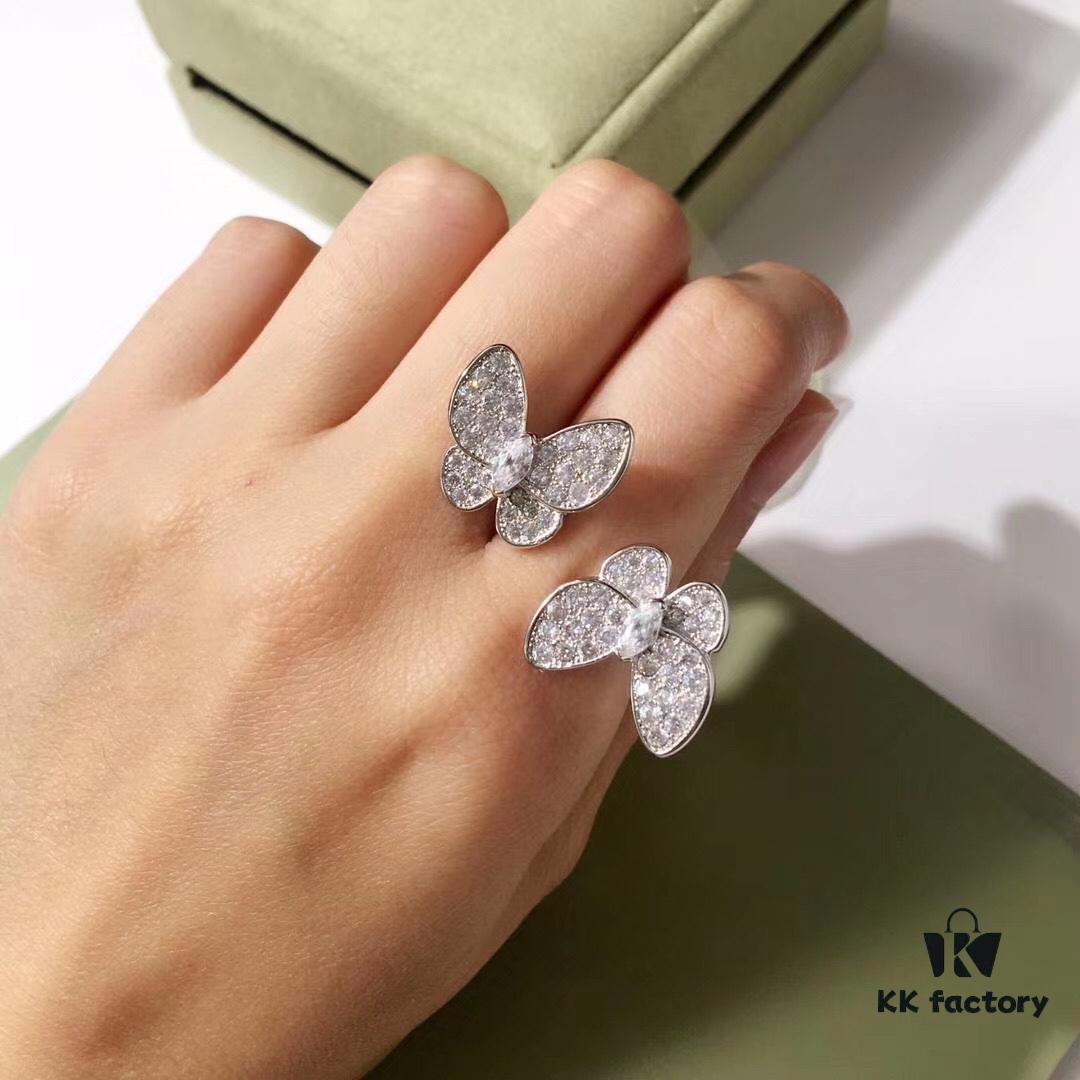 692fc08999f2d84055c881fa VCA White Diamond Colored Diamond Two-Tone Butterfly Open Ring 💍 Adjustable One-Size, Gold-Plated Pure Copper Material with Dual-Tone Electroplating Technique