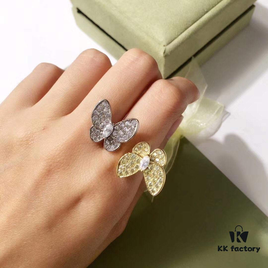 692fc08f99f2d84055c88203 VCA White Diamond Colored Diamond Two-Tone Butterfly Open Ring 💍 Adjustable One-Size, Gold-Plated Pure Copper Material with Dual-Tone Electroplating Technique