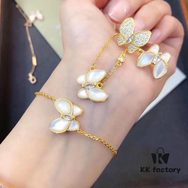 692fc09199f2d84055c88205 VCA Van Cleef & Arpels Natural White Mother-of-Pearl Butterfly Necklace, Bracelet, Ring, Original Clasp, Authentic Logo, Available in Rose Gold and Yellow Gold
