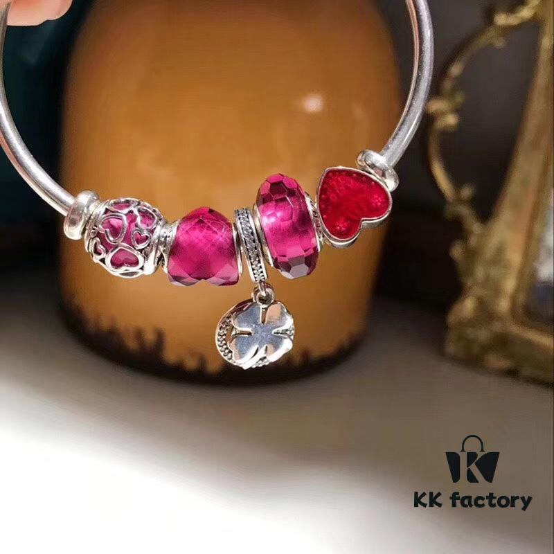 692fc0a099f2d84055c88218 Pandora Enamel Clover Pendant with Sparkling Diamond Bracelet in Passionate Rose Red - New Arrival