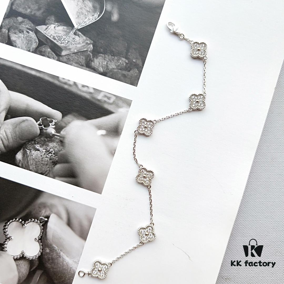 692fc0b899f2d84055c8823a Mini Four-Leaf Clover Full Diamond Bracelet and Necklace in V-Gold and Silver, Single Flower and Six-Flower Designs Available