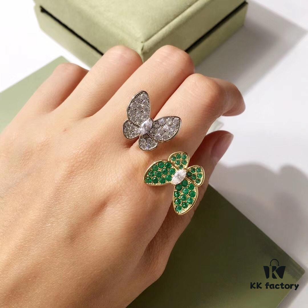 692fc0b999f2d84055c8823d VCA White Diamond Colored Diamond Two-Tone Butterfly Open Ring 💍 Adjustable One-Size, Gold-Plated Pure Copper Material with Dual-Tone Electroplating Technique