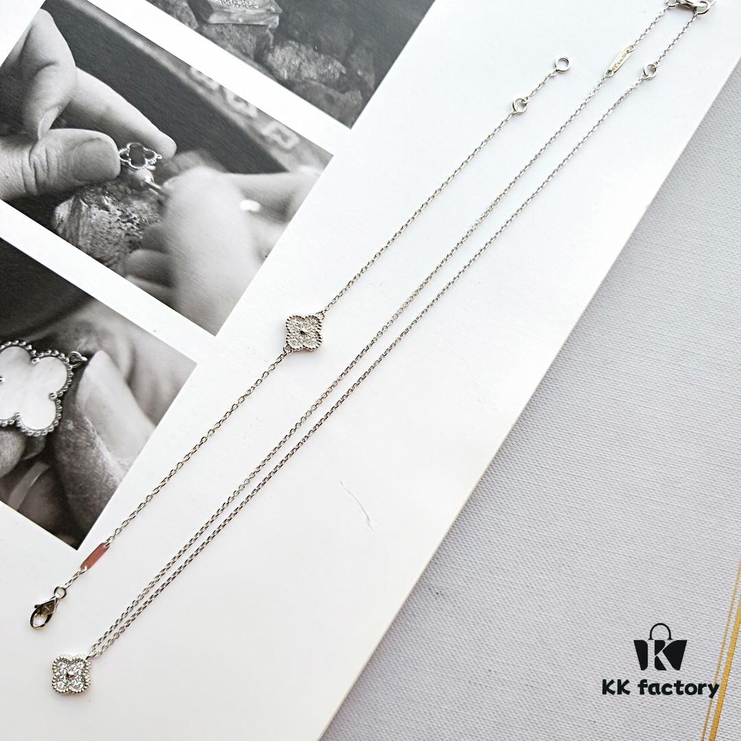 692fc0bd99f2d84055c88245 Mini Four-Leaf Clover Full Diamond Set, V Gold Plated Bracelet and Necklace with Single or Six Flowers