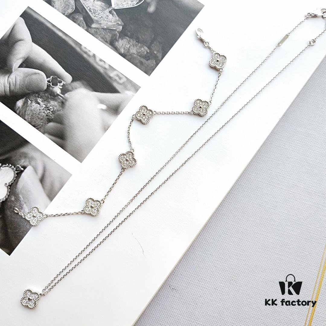 692fc0bd99f2d84055c88246 Mini Four-Leaf Clover Full Diamond Bracelet and Necklace in V-Gold and Silver, Single Flower and Six-Flower Designs Available