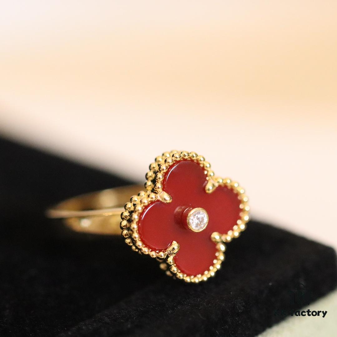 692fc0c099f2d84055c8824b In Stock Now! VC@ Clover Diamond Ring with Red Carnelian, Malachite, Black Onyx, and White Mother of Pearl