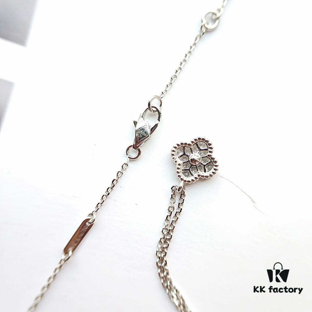 692fc0c099f2d84055c8824d Mini Four-Leaf Clover Full Diamond Set, V Gold Plated Bracelet and Necklace with Single or Six Flowers