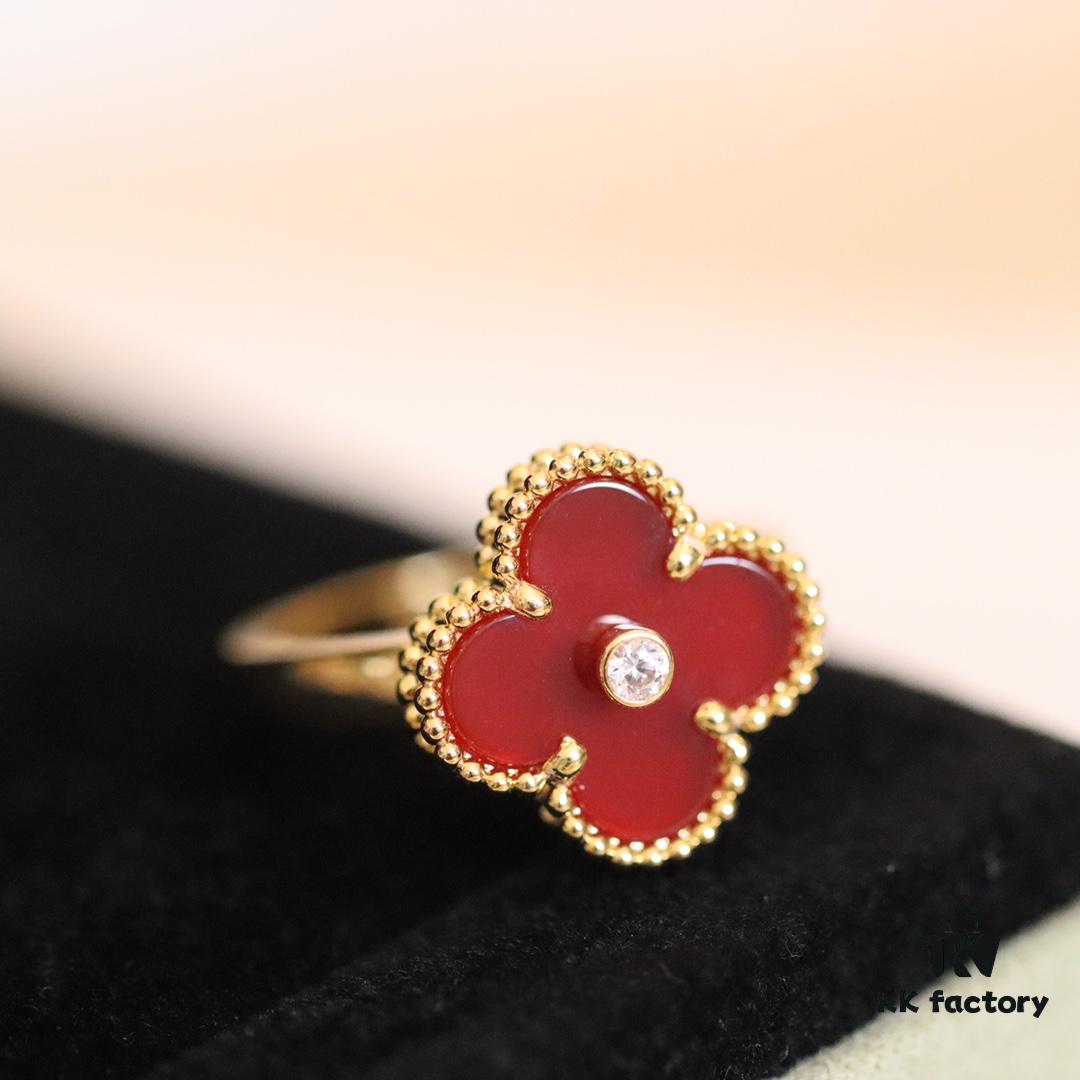 692fc0c299f2d84055c88251 In Stock Now! VC@ Clover Diamond Ring with Red Carnelian, Malachite, Black Onyx, and White Mother of Pearl