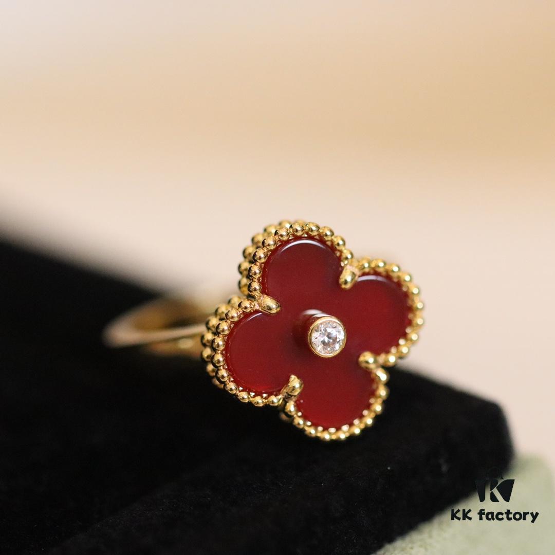 692fc0c399f2d84055c88254 In Stock Now! VC@ Clover Diamond Ring with Red Carnelian, Malachite, Black Onyx, and White Mother of Pearl