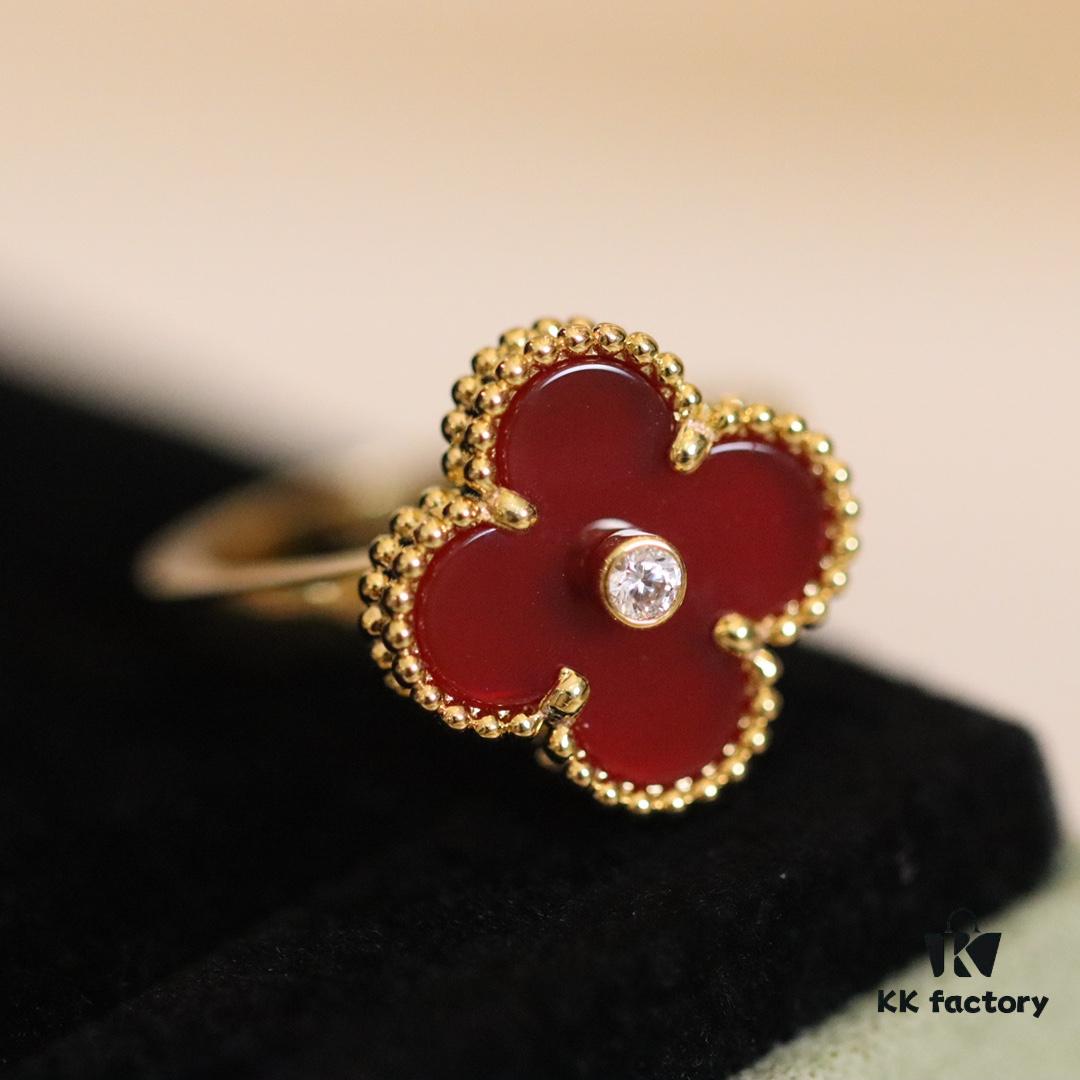692fc0c399f2d84055c88255 In Stock Now! VC@ Clover Diamond Ring with Red Carnelian, Malachite, Black Onyx, and White Mother of Pearl
