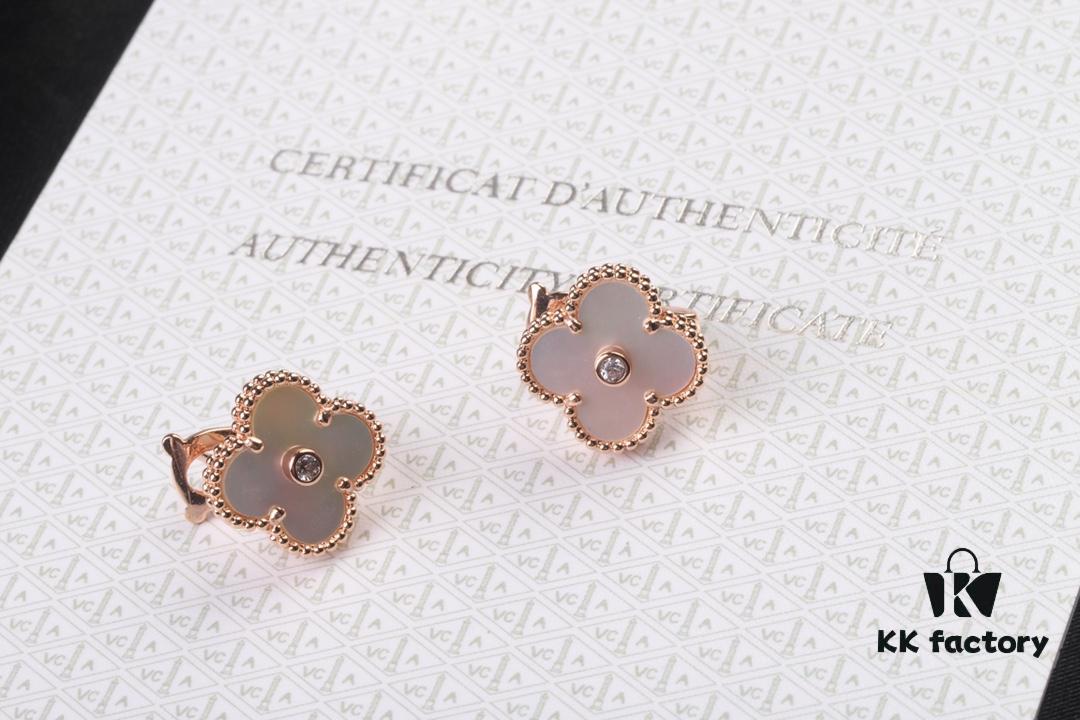 692fc10e99f2d84055c882de VCA New Version Rose Gold Natural Peacock Green White Shell Gray Shell Black Onyx Red Onyx Diamond-Studded Ear Clips, Market High-End Limited Edition 1:1 Premium Custom 925 Sterling Silver VCA Van Cleef & Arpels Clove Leaf Store Exclusive Tourist Essential Must-Have Original Lobster Clasp Top Quality