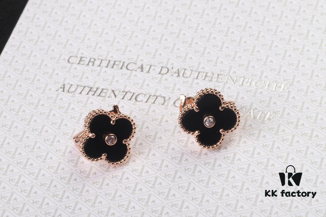 692fc11099f2d84055c882e2 VCA New Version Rose Gold Natural Peacock Green White Shell Gray Shell Black Onyx Red Onyx Diamond-Studded Ear Clips, Market High-End Limited Edition 1:1 Premium Custom 925 Sterling Silver VCA Van Cleef & Arpels Clove Leaf Store Exclusive Tourist Essential Must-Have Original Lobster Clasp Top Quality