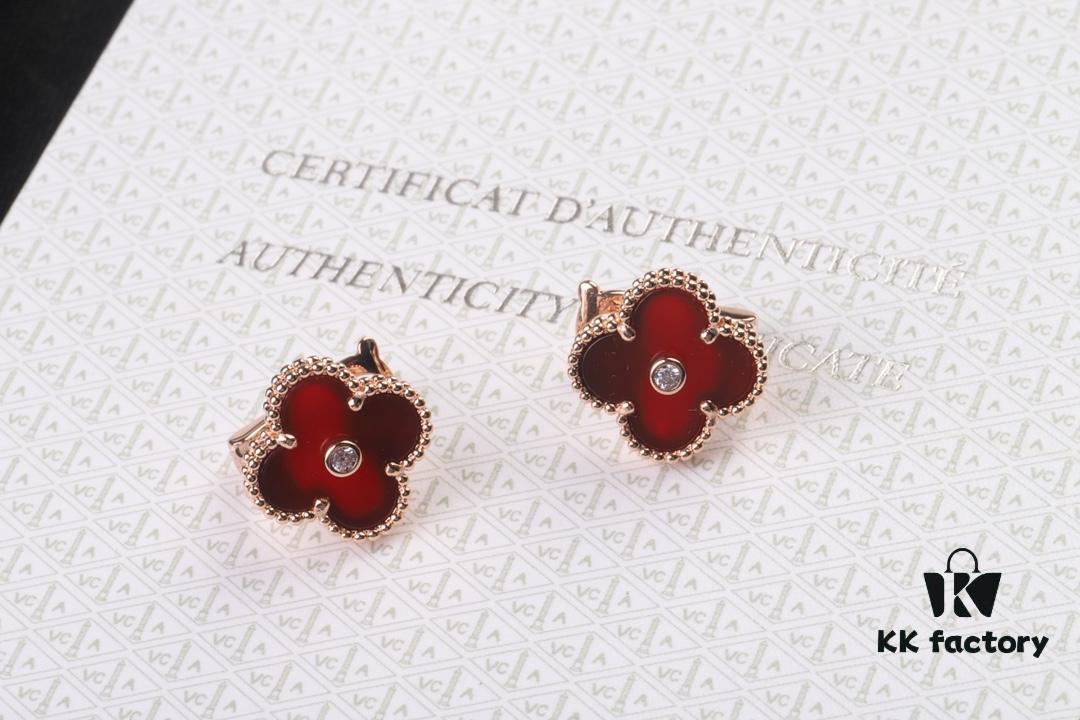 692fc11199f2d84055c882e4 VCA New Version Rose Gold Natural Peacock Green White Shell Gray Shell Black Onyx Red Onyx Diamond-Studded Ear Clips, Market High-End Limited Edition 1:1 Premium Custom 925 Sterling Silver VCA Van Cleef & Arpels Clove Leaf Store Exclusive Tourist Essential Must-Have Original Lobster Clasp Top Quality