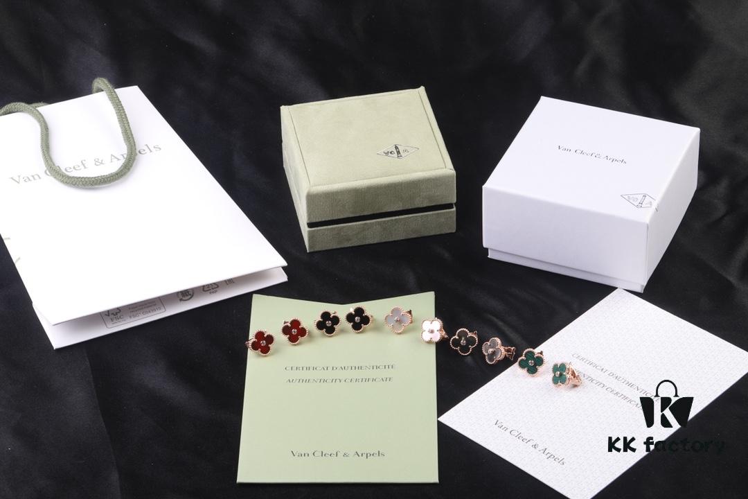 692fc11399f2d84055c882e7 VCA New Version Rose Gold Natural Peacock Green White Shell Gray Shell Black Onyx Red Onyx Diamond-Studded Ear Clips, Market High-End Limited Edition 1:1 Premium Custom 925 Sterling Silver VCA Van Cleef & Arpels Clove Leaf Store Exclusive Tourist Essential Must-Have Original Lobster Clasp Top Quality