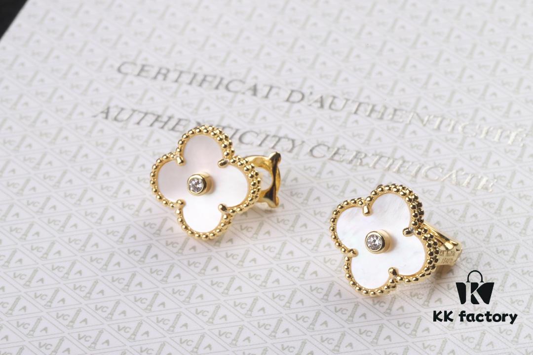 692fc11999f2d84055c882f0 VCA New Version Yellow Gold Natural Peacock Green White Shell Gray Shell Black Onyx Red Onyx Diamond-Studded Ear Cuffs Limited Edition High-End Custom 925 Sterling Silver VCA Van Cleef & Arpels Clover Leaf Lobster Clasp Tour Exclusive Must-Have