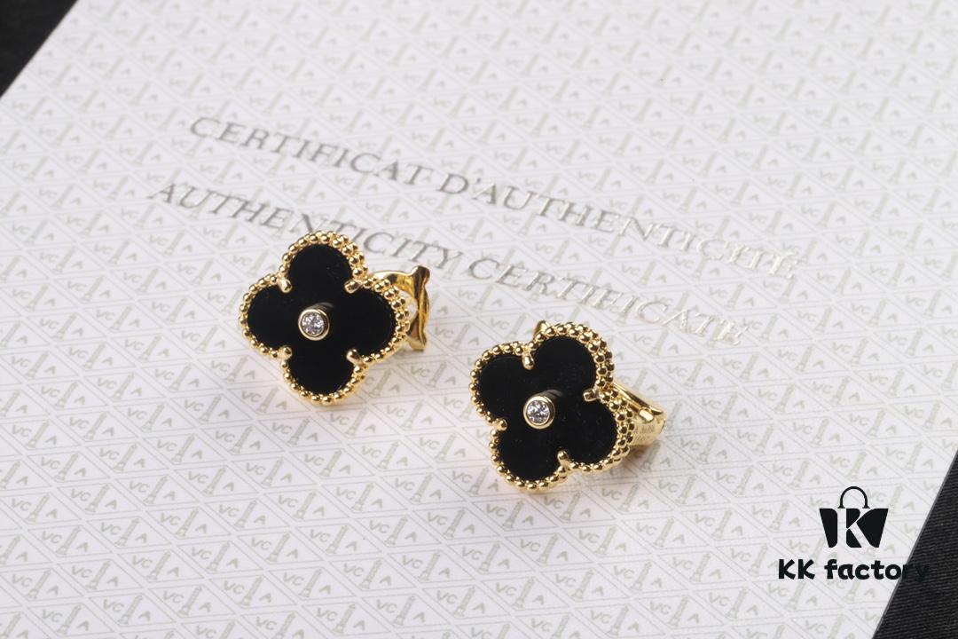 692fc11a99f2d84055c882f2 VCA New Version Yellow Gold Natural Peacock Green White Shell Gray Shell Black Onyx Red Onyx Diamond-Studded Ear Cuffs Limited Edition High-End Custom 925 Sterling Silver VCA Van Cleef & Arpels Clover Leaf Lobster Clasp Tour Exclusive Must-Have