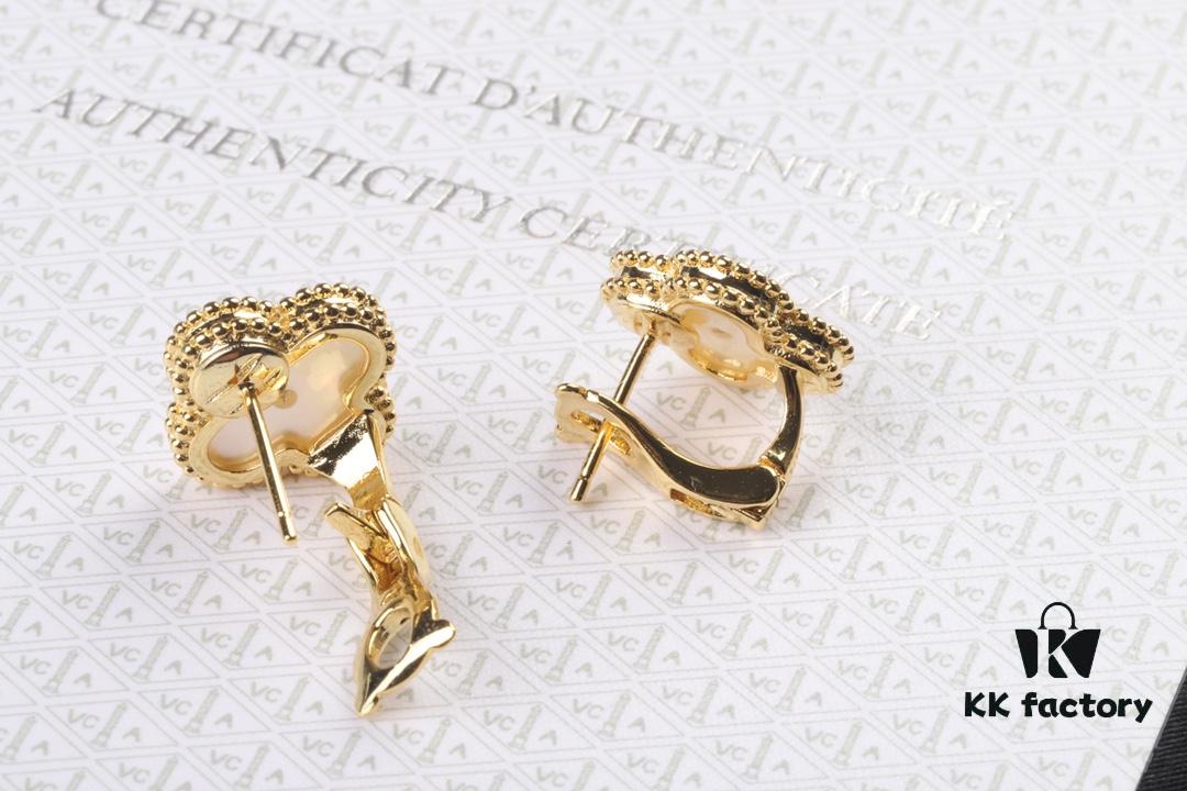 692fc11e99f2d84055c882f4 VCA New Version Yellow Gold Natural Peacock Green White Shell Gray Shell Black Onyx Red Onyx Diamond-Studded Ear Cuffs Limited Edition High-End Custom 925 Sterling Silver VCA Van Cleef & Arpels Clover Leaf Lobster Clasp Tour Exclusive Must-Have