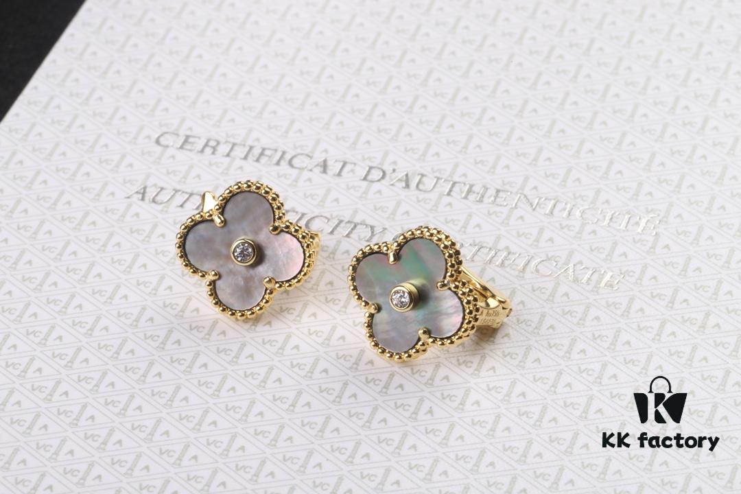 692fc11f99f2d84055c882f5 VCA New Version Yellow Gold Natural Peacock Green White Shell Gray Shell Black Onyx Red Onyx Diamond-Studded Ear Cuffs Limited Edition High-End Custom 925 Sterling Silver VCA Van Cleef & Arpels Clover Leaf Lobster Clasp Tour Exclusive Must-Have