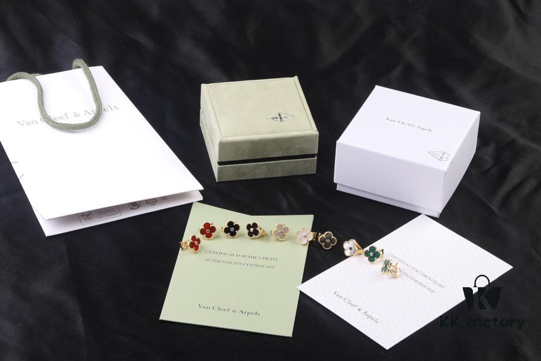 692fc12099f2d84055c882f8 VCA New Version Yellow Gold Natural Peacock Green White Shell Gray Shell Black Onyx Red Onyx Diamond-Studded Ear Cuffs Limited Edition High-End Custom 925 Sterling Silver VCA Van Cleef & Arpels Clover Leaf Lobster Clasp Tour Exclusive Must-Have