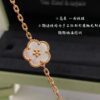 692fc15e99f2d84055c88349 Lucky Spring Collection featuring ladybug and floral motifs, celebrating the rebirth of nature cherished by Van Cleef & Arpels. Crafted in rose gold, carnelian, and onyx, this collection enriches the Maison's enchanting connection with the natural world. Five meticulously handcrafted elements are delicately assembled into each piece. The chain is a specially customized thick design by Van Cleef & Arpels, with each link featuring eight faceted surfaces for enhanced sparkle. The tassel leaves are crafted with a crinkled foil texture for a refined, luxurious effect. The 'LG' engraving is discreetly placed on the side of the flower, while three totem stamps are embossed on the extension chain, and a serial code is engraved above the lobster clasp.