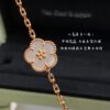 692fc15f99f2d84055c8834b Lucky Spring Collection featuring ladybug and floral motifs, celebrating the rebirth of nature cherished by Van Cleef & Arpels. Crafted in rose gold, carnelian, and onyx, this collection enriches the Maison's enchanting connection with the natural world. Five meticulously handcrafted elements are delicately assembled into each piece. The chain is a specially customized thick design by Van Cleef & Arpels, with each link featuring eight faceted surfaces for enhanced sparkle. The tassel leaves are crafted with a crinkled foil texture for a refined, luxurious effect. The 'LG' engraving is discreetly placed on the side of the flower, while three totem stamps are embossed on the extension chain, and a serial code is engraved above the lobster clasp.