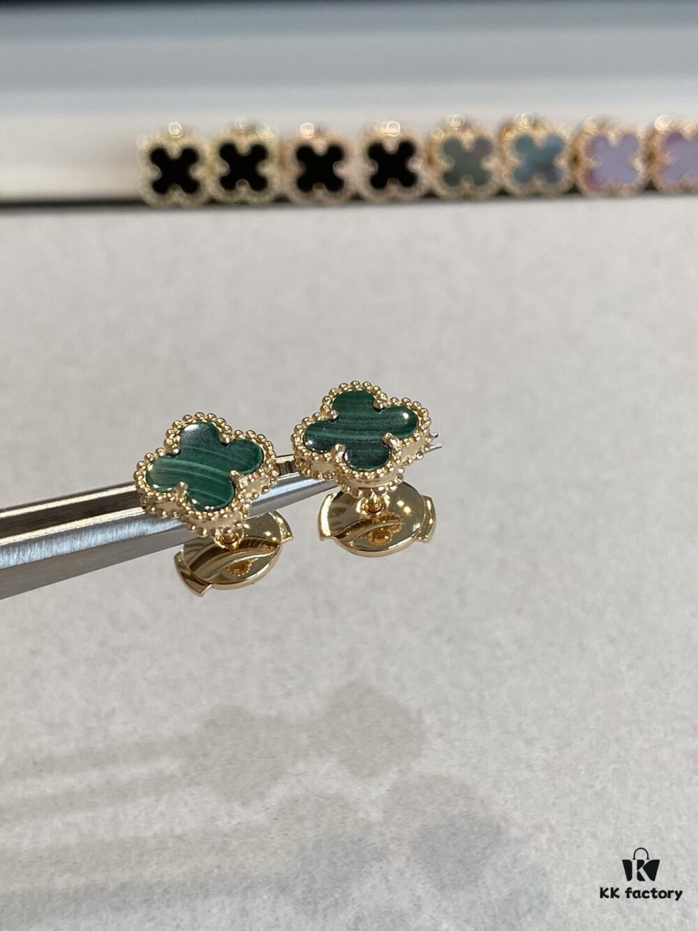 692fc1c099f2d84055c883d3 Mini Four-Leaf Clover Earrings, Gold-Tone with Natural Malachite