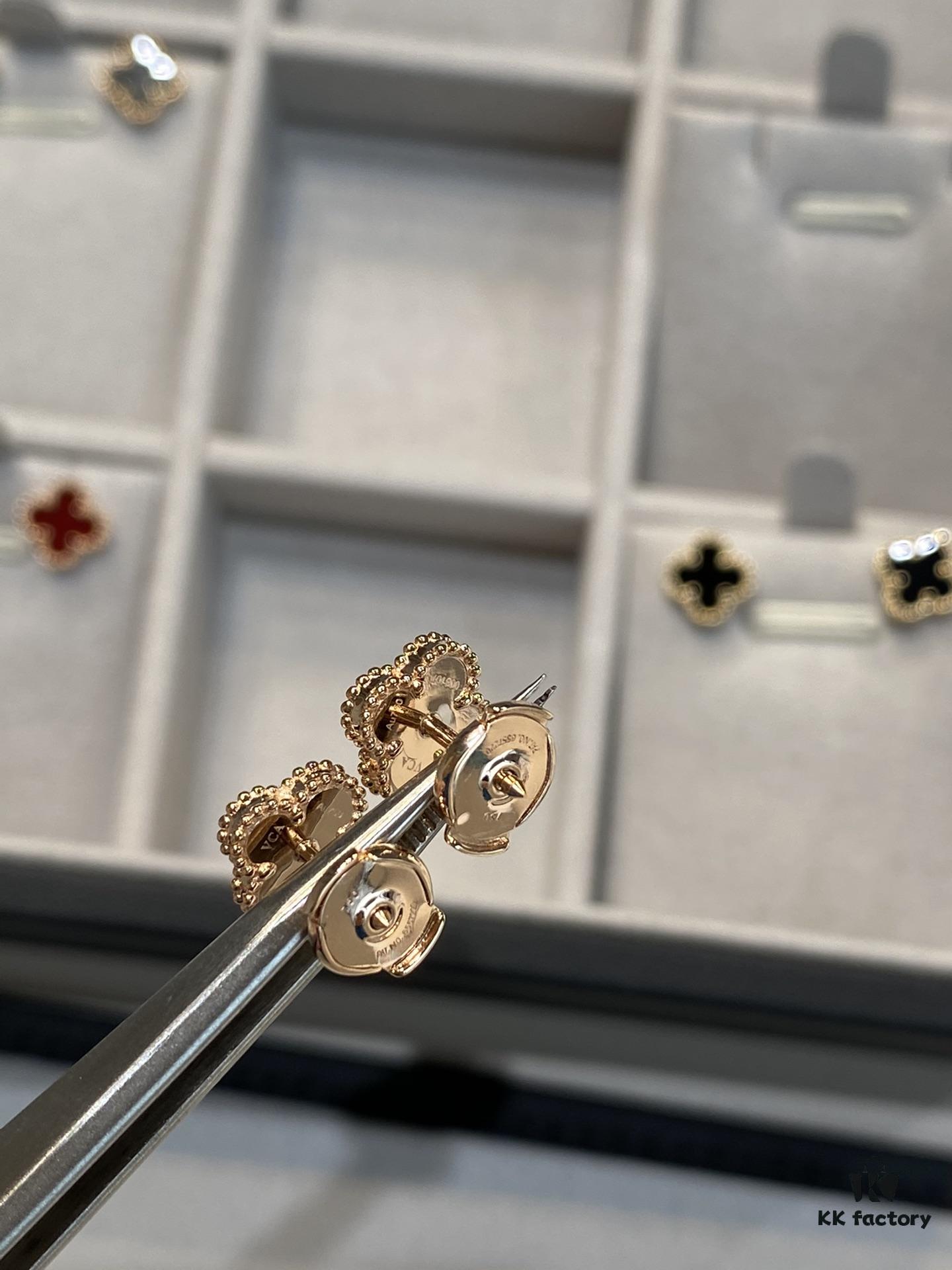 Mini Four-Leaf Clover Earrings, Black with Gold and Rose Gold Accents