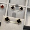 Mini Four-Leaf Clover Earrings, Black with Gold and Rose Gold Accents