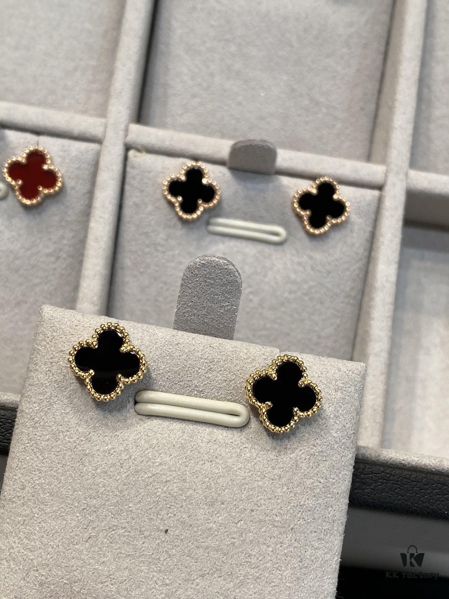 Mini Four-Leaf Clover Earrings, Black with Gold and Rose Gold Accents
