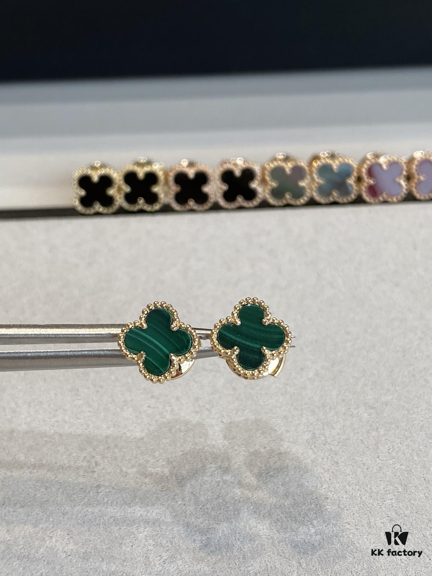 692fc1c799f2d84055c883db Mini Four-Leaf Clover Earrings, Gold-Tone with Natural Malachite