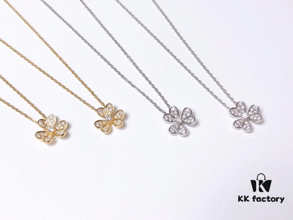 692fc1f699f2d84055c88418 VCA Little Petal Full Diamond Necklace, Bracelet, and Stud Earrings