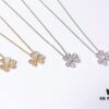 VCA Little Petal Full Diamond Necklace, Bracelet, and Stud Earrings