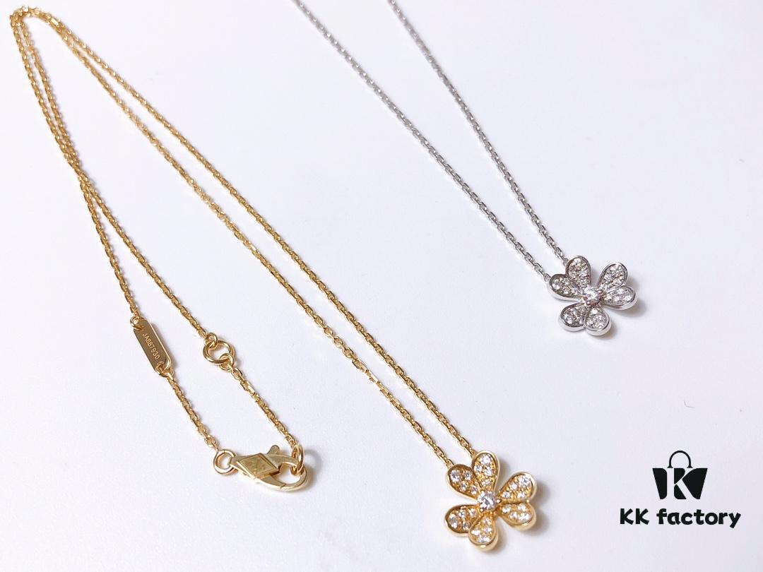 VCA Little Petal Full Diamond Necklace, Bracelet, and Stud Earrings