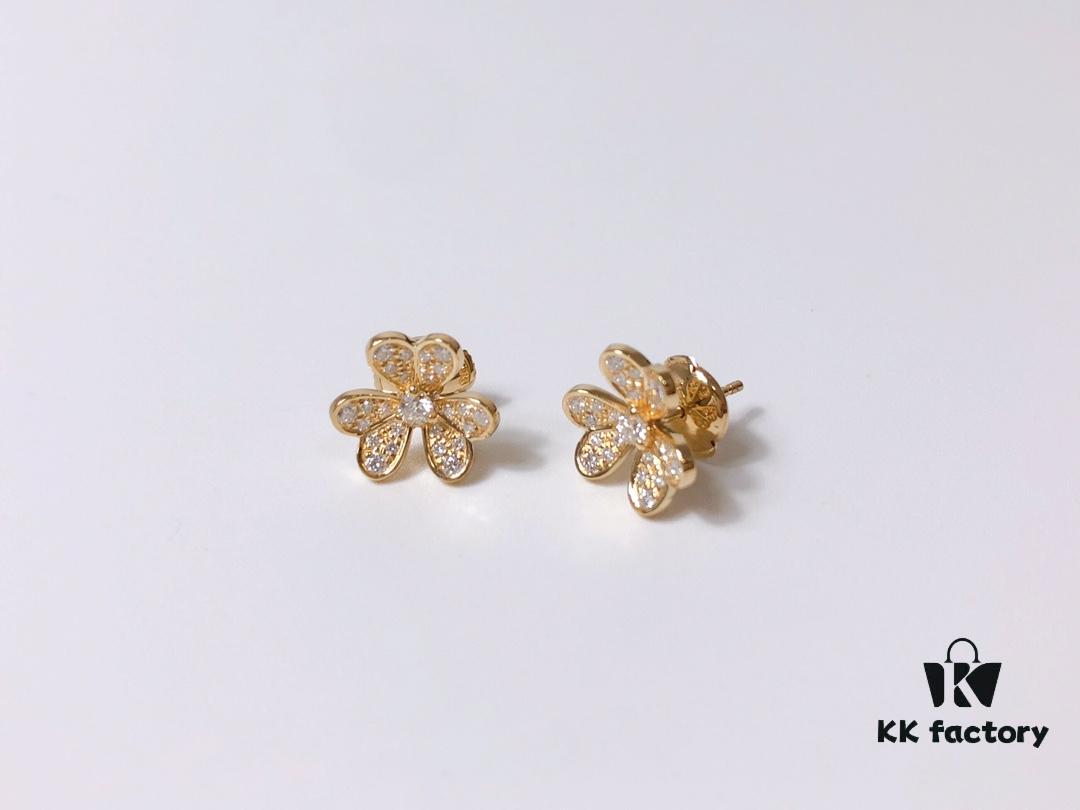 VCA Little Petal Full Diamond Necklace, Bracelet, and Stud Earrings