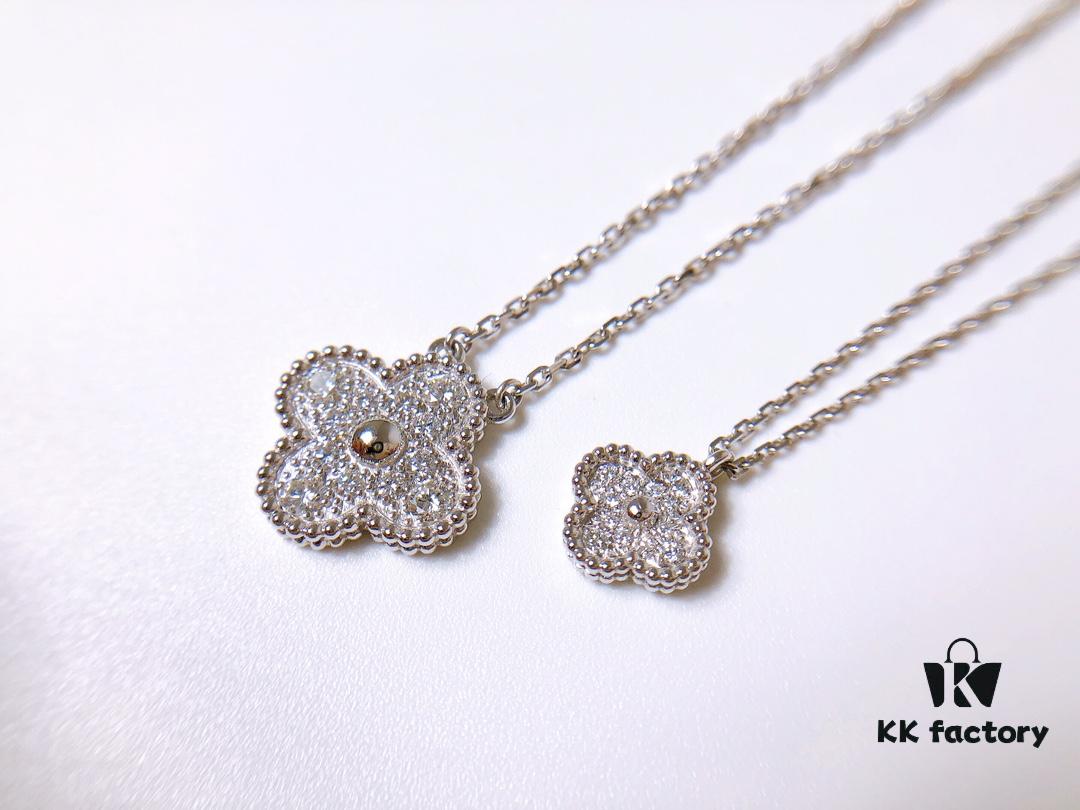 692fc20a99f2d84055c88438 VCA Full Diamond Four-Leaf Clover Necklace in Medium vs Small Size 🍀
