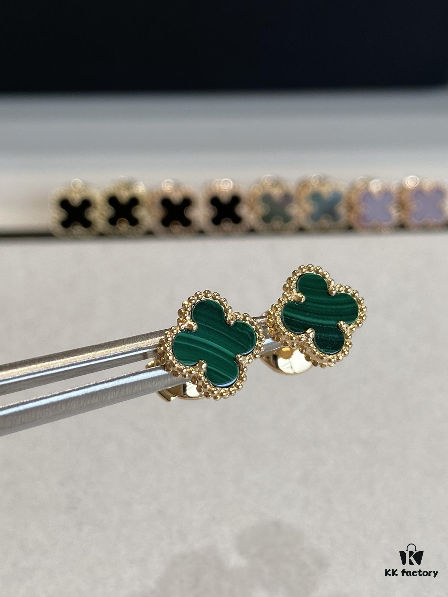 692fc21199f2d84055c88446 Mini Four-Leaf Clover Earrings, Gold-Tone with Natural Malachite