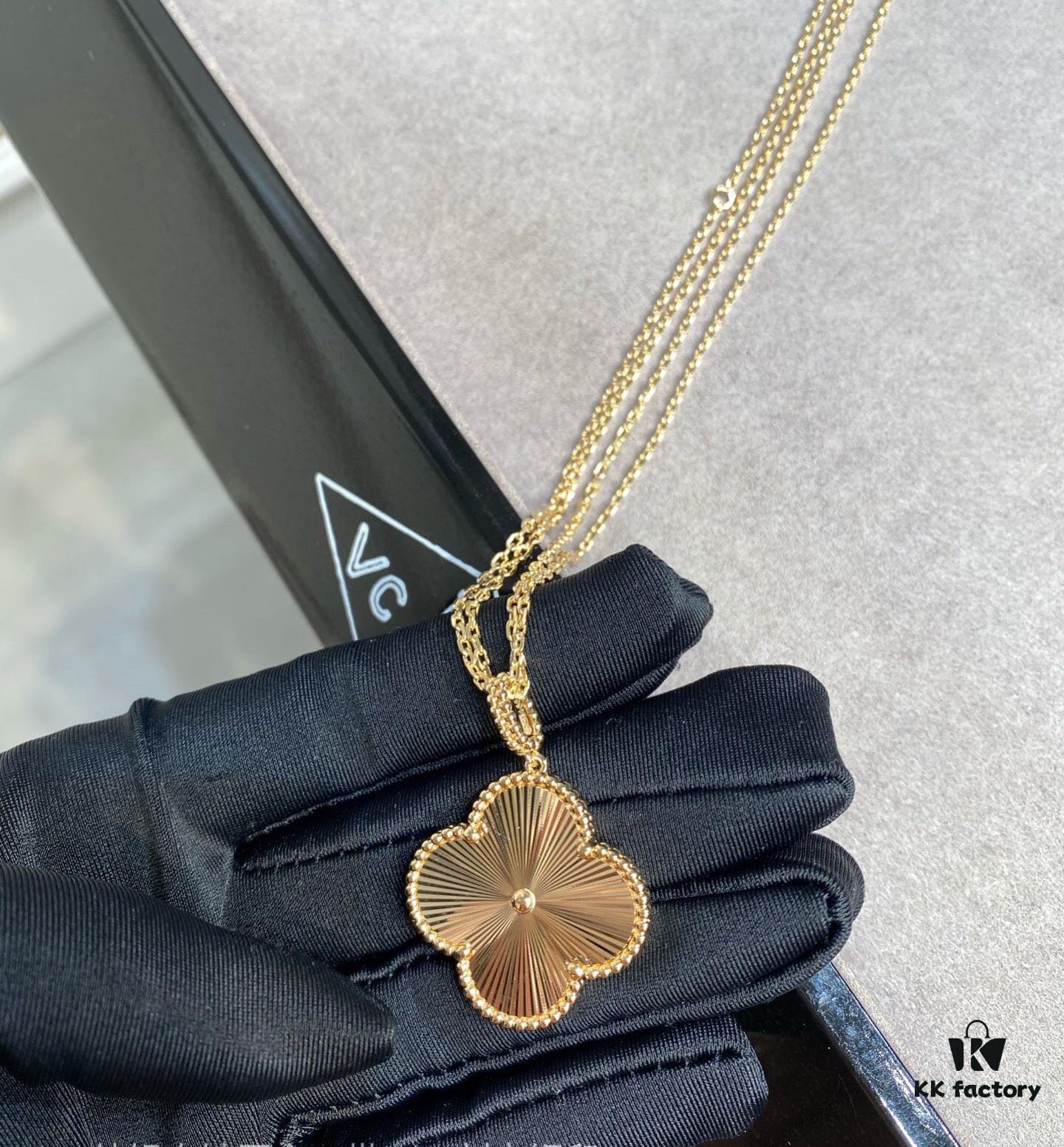 692fc21599f2d84055c8844c VCA New Double-Sided Guilloche Engraved Clover Long Necklace in Gold