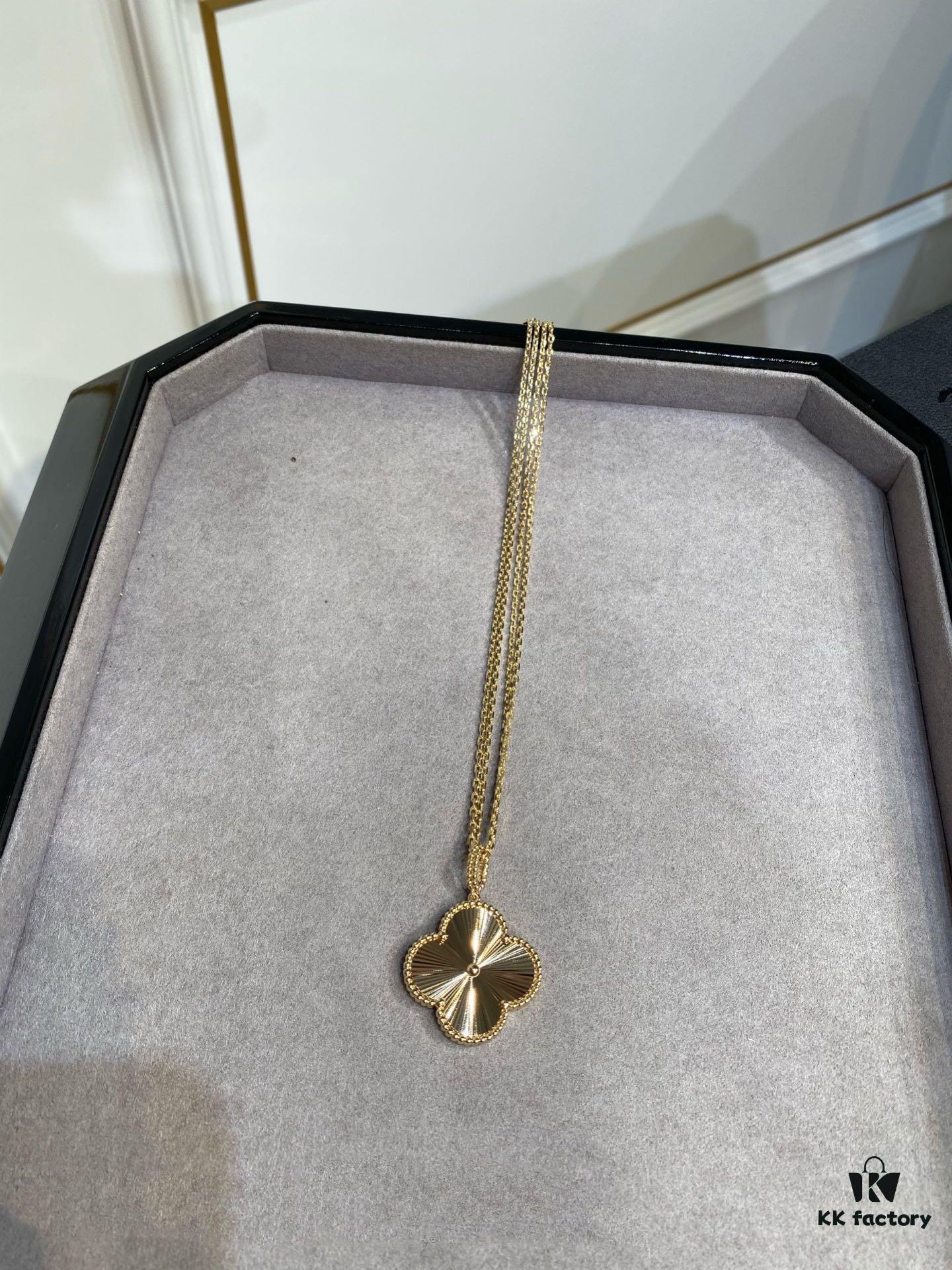 692fc21599f2d84055c8844d VCA New Double-Sided Guilloche Engraved Clover Long Necklace in Gold