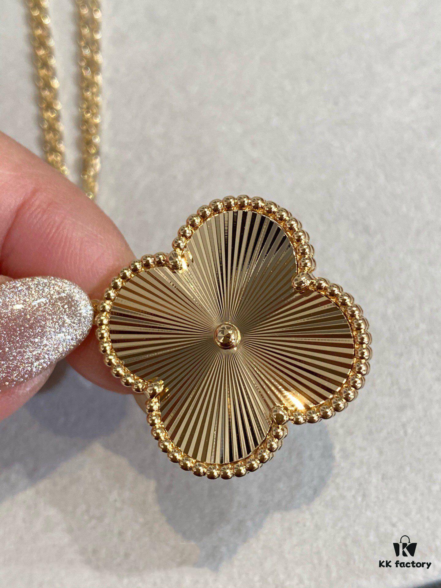 692fc21699f2d84055c8844e VCA New Double-Sided Guilloche Engraved Clover Long Necklace in Gold