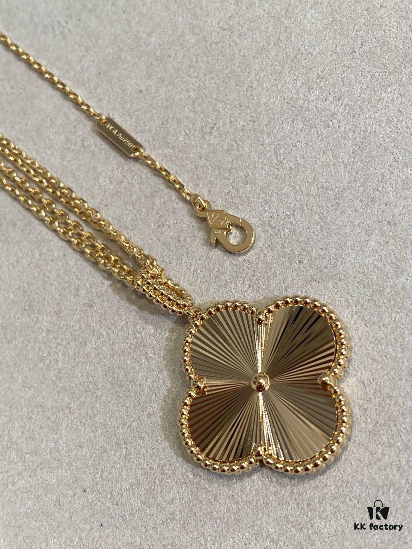 692fc21899f2d84055c88451 VCA New Double-Sided Guilloche Engraved Clover Long Necklace in Gold