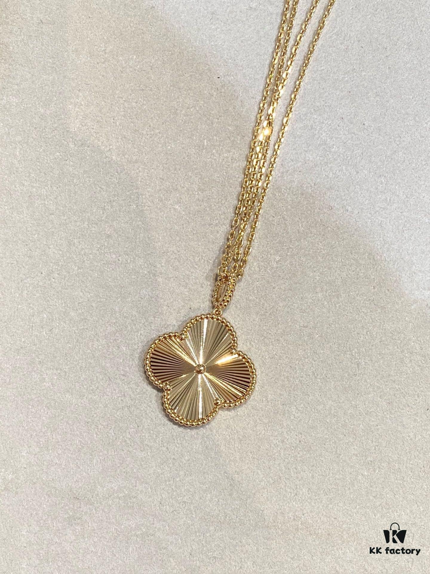 692fc21999f2d84055c88453 VCA New Double-Sided Guilloche Engraved Clover Long Necklace in Gold