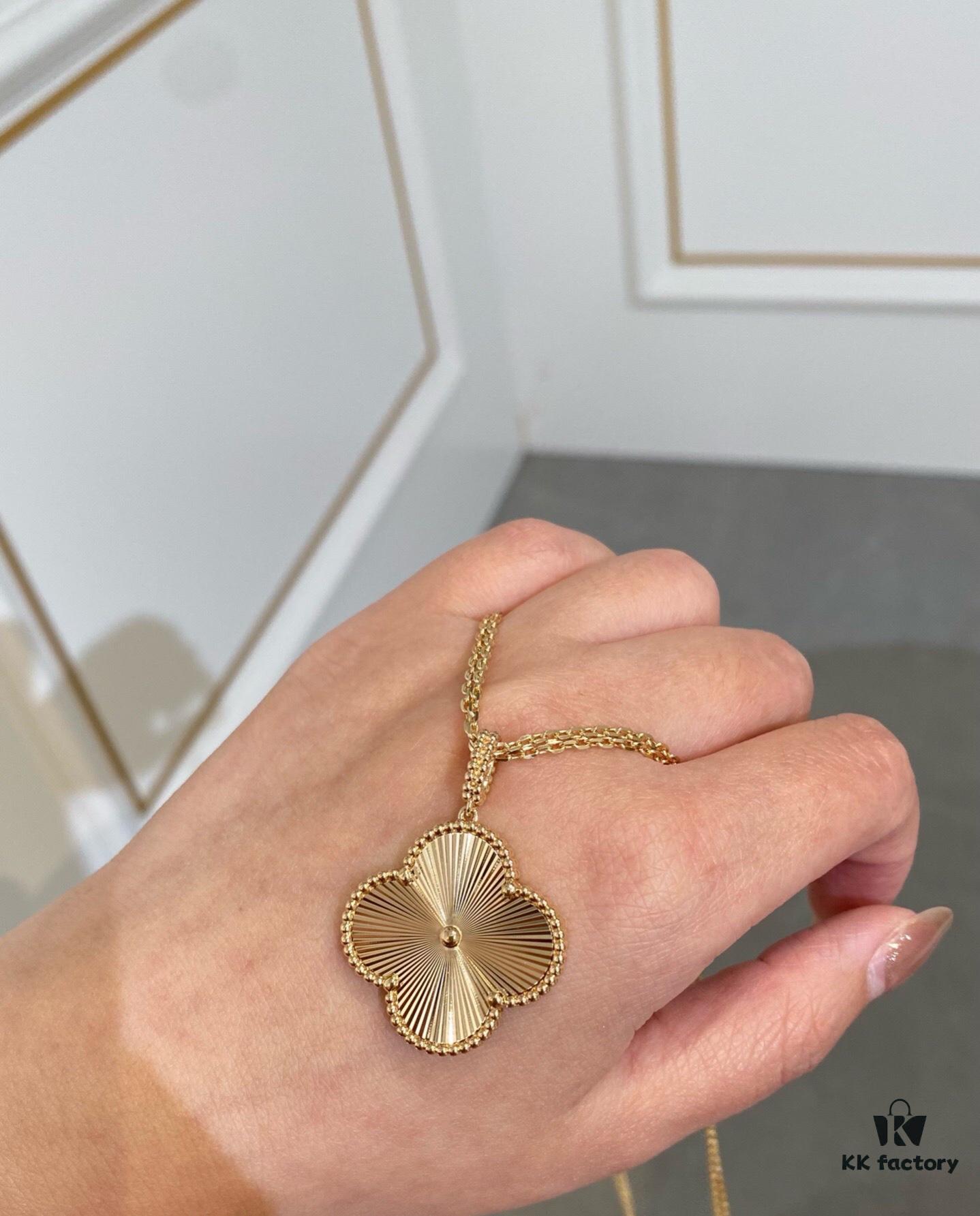 692fc21f99f2d84055c8845c VCA New Double-Sided Guilloche Engraved Clover Long Necklace in Gold