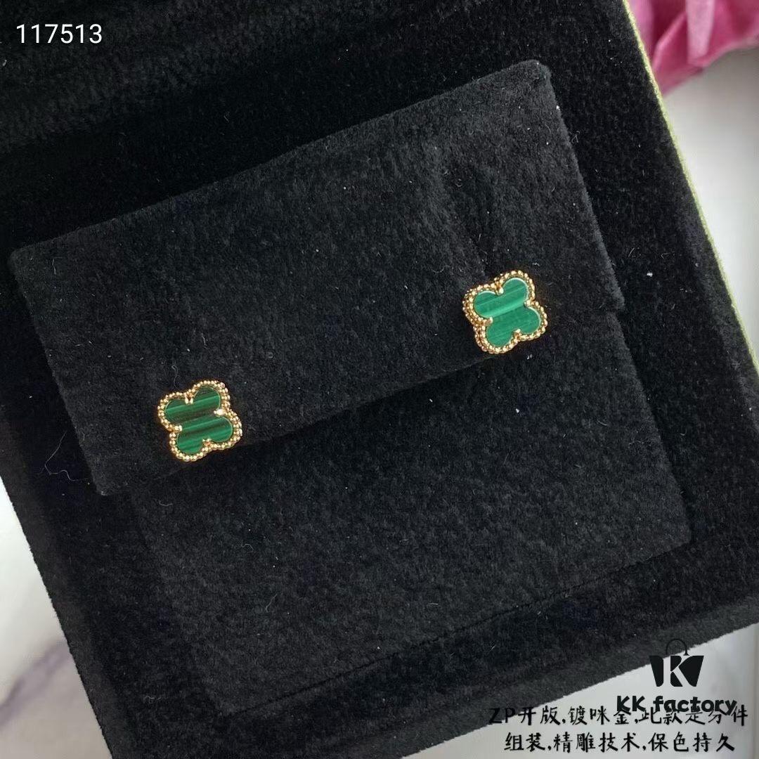 692fc23a99f2d84055c88486 Upgraded Version ZP Open V Gold Plated with Mimi Gold, Long-Lasting Color Retention - VCA Van Cleef & Arpels Mini Natural Malachite Four-Leaf Clover Stud Earrings with Original Saucer Backs