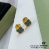 692fc23a99f2d84055c8848a Upgraded Version ZP Open V Gold Plated with Mimi Gold, Long-Lasting Color Retention - VCA Van Cleef & Arpels Mini Natural Malachite Four-Leaf Clover Stud Earrings with Original Saucer Backs