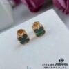 692fc23b99f2d84055c8848c Upgraded Version ZP Open V Gold Plated with Mimi Gold, Long-Lasting Color Retention - VCA Van Cleef & Arpels Mini Natural Malachite Four-Leaf Clover Stud Earrings with Original Saucer Backs