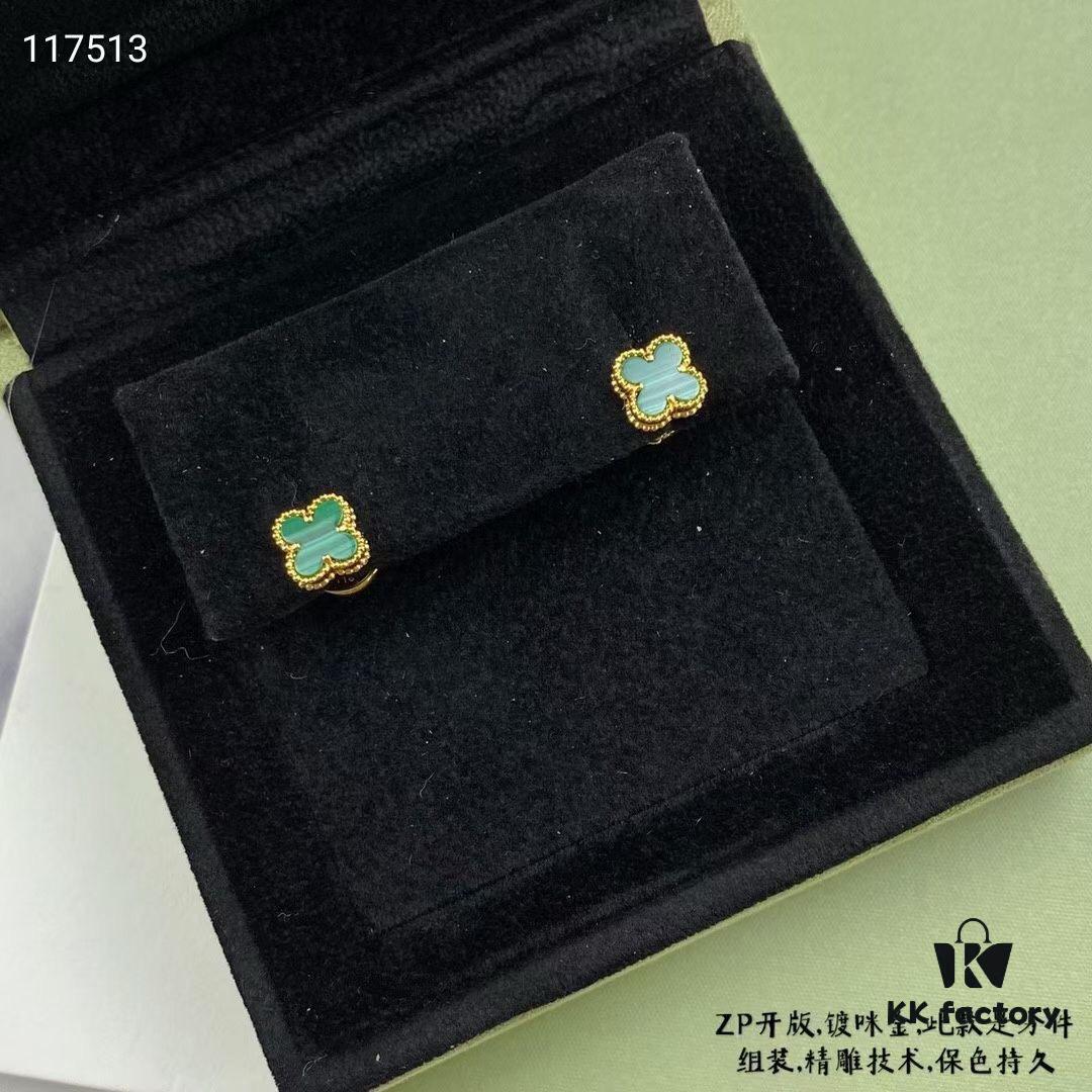 692fc23e99f2d84055c88491 Upgraded Version ZP Open V Gold Plated with Mimi Gold, Long-Lasting Color Retention - VCA Van Cleef & Arpels Mini Natural Malachite Four-Leaf Clover Stud Earrings with Original Saucer Backs